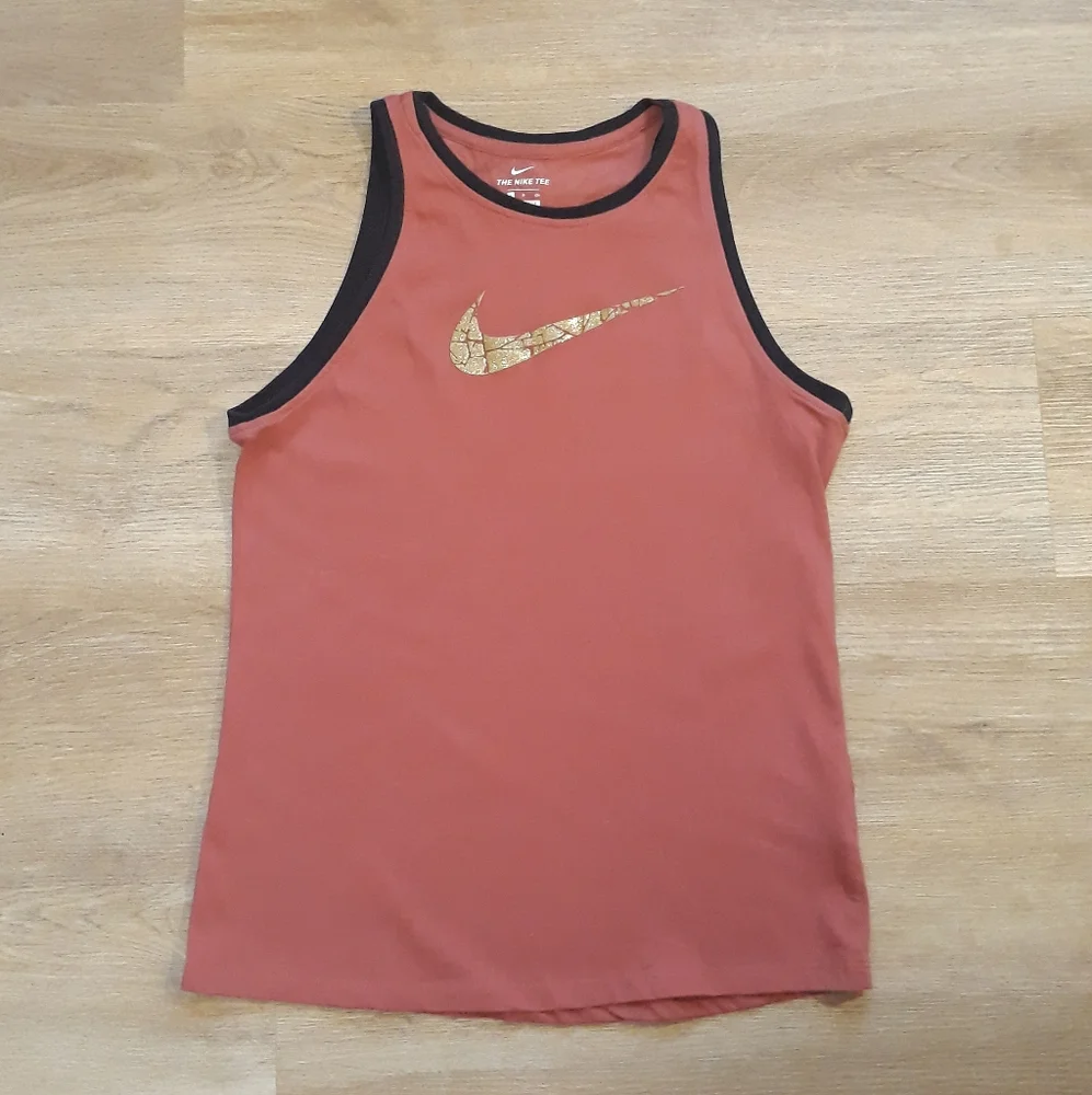 The Nike Tee Dri Fit Tank Top Red with Gold Glitter Swoop - Size Small - Picture 10 of 10